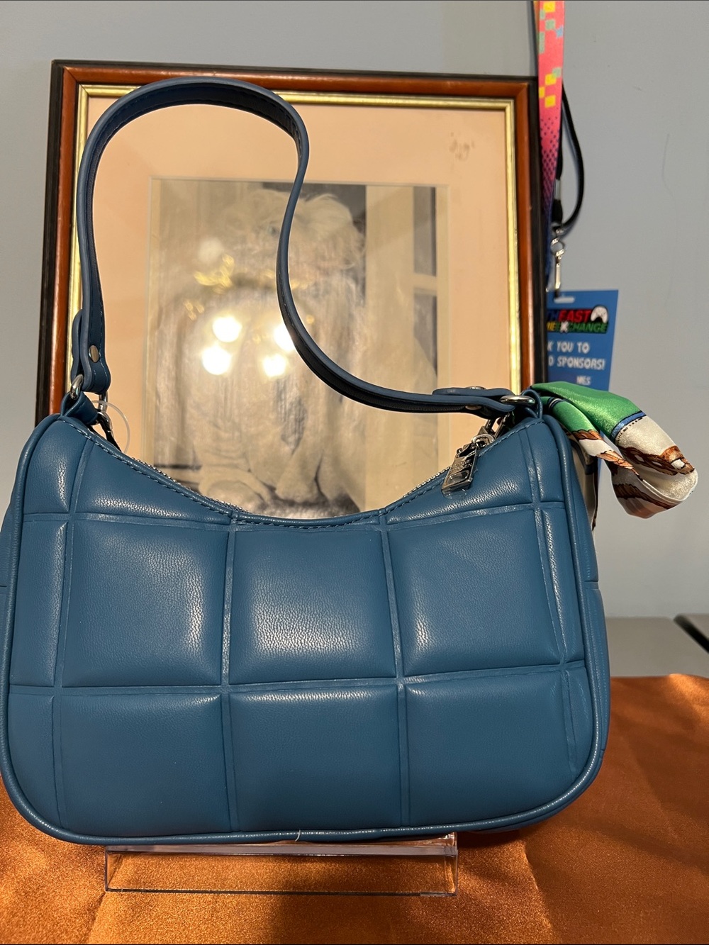 Steve Madden blue Quilted Shoulder Bag with Chain and Scarf - Picture 5 of 8